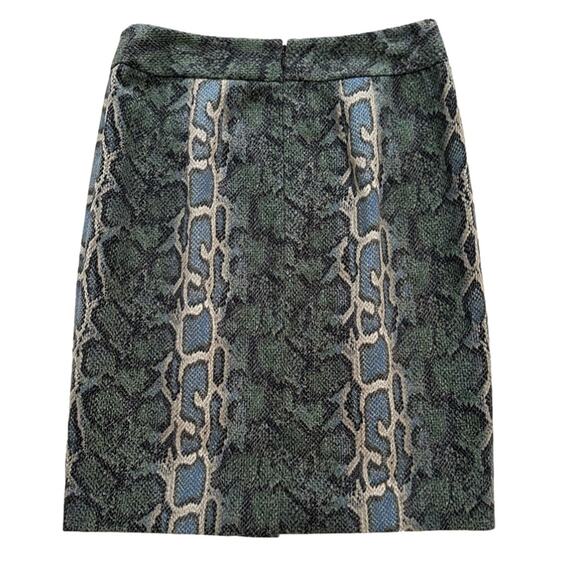 LOFT Pencil Skirt Blue Green Tan Snake Skin Print Knee Length Skirt Size 0 NEW - Picture 4 of 9